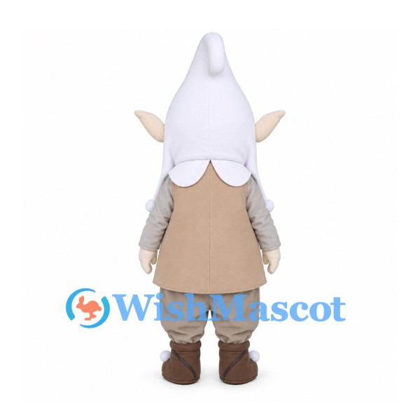 Gnome Mascot Costume with Orange Nose and Beige Polka Dot Coat