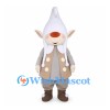 Gnome Mascot Costume with Orange Nose and Beige Polka Dot Coat