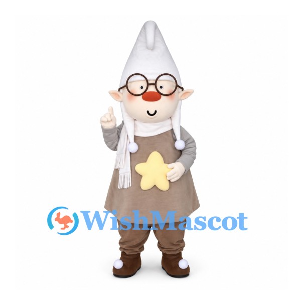 Gnome Mascot Costume with Glasses and Star Apron