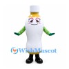 Bottle Mascot Costume in White with Pink Glasses and Green Sleeves