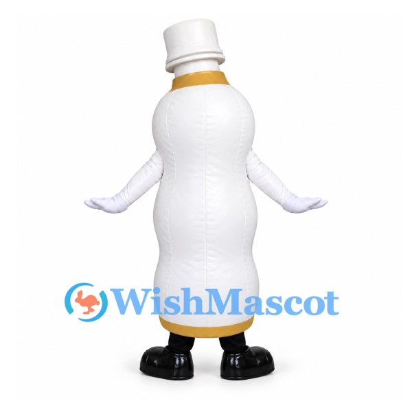 Bottle Mascot Costume in White with Black Glasses and Boots