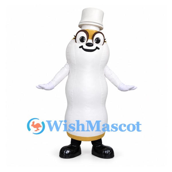 Bottle Mascot Costume in White with Black Glasses and Boots