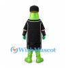 Bottle Mascot Costume in Green with Black Uniform and White Label