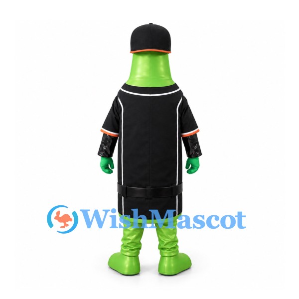 Bottle Mascot Costume in Green with Black Uniform and White Label