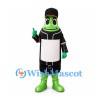Bottle Mascot Costume in Green with Black Uniform and White Label