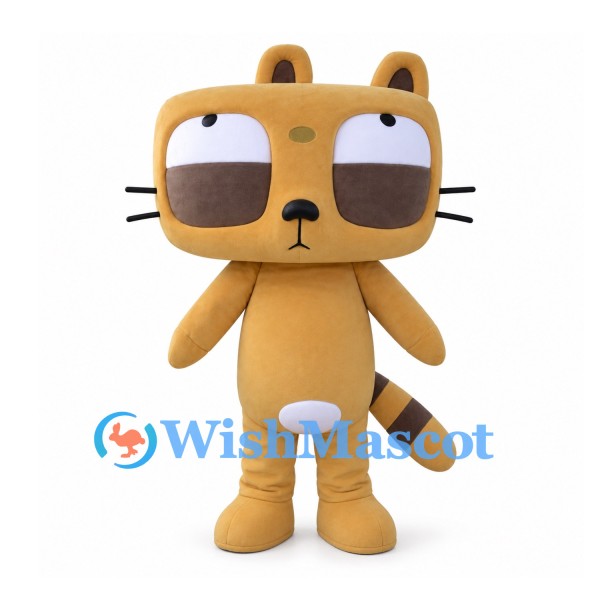 Raccoon Mascot Costume in Tan with Square Head and Striped Tail