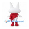Cat Mascot Costume in White with Red Scarf and Large Eyes