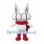 Cat Mascot Costume in White with Red Scarf and Large Eyes