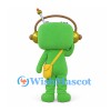 Robot Mascot Costume in Green with Headphones and Yellow Shoulder Bag
