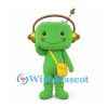 Robot Mascot Costume in Green with Headphones and Yellow Shoulder Bag