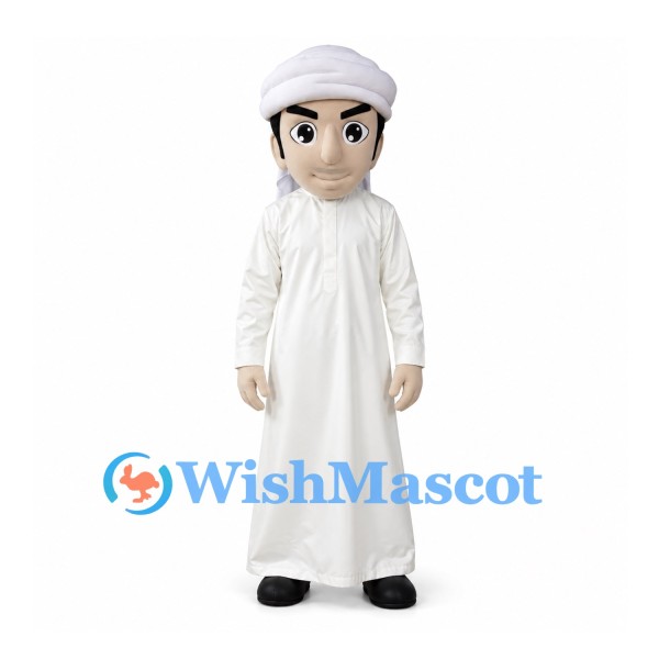 Man Mascot Costume with White Headscarf and Long White Robe