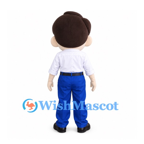 Man Mascot Costume with White Shirt, Red Tie and Blue Trousers