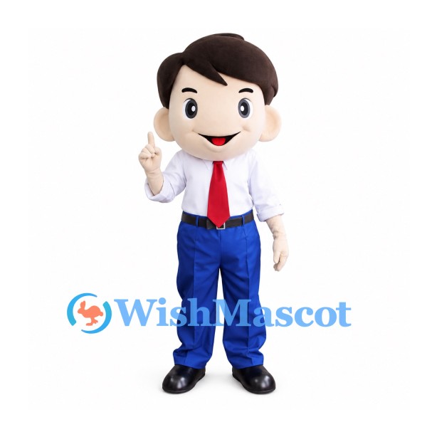 Man Mascot Costume with White Shirt, Red Tie and Blue Trousers