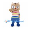 Cat Mascot Costume in Tan with Rainbow Shirt and Blue Trousers