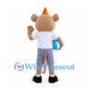 Mouse Mascot Costume with Orange Party Hat and Gray Shorts