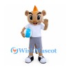 Mouse Mascot Costume with Orange Party Hat and Gray Shorts