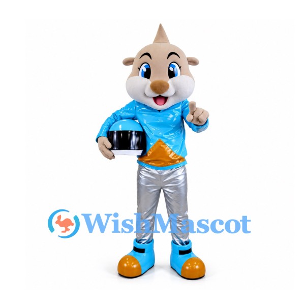 Mouse Mascot Costume with Blue Space Jacket and Silver Trousers