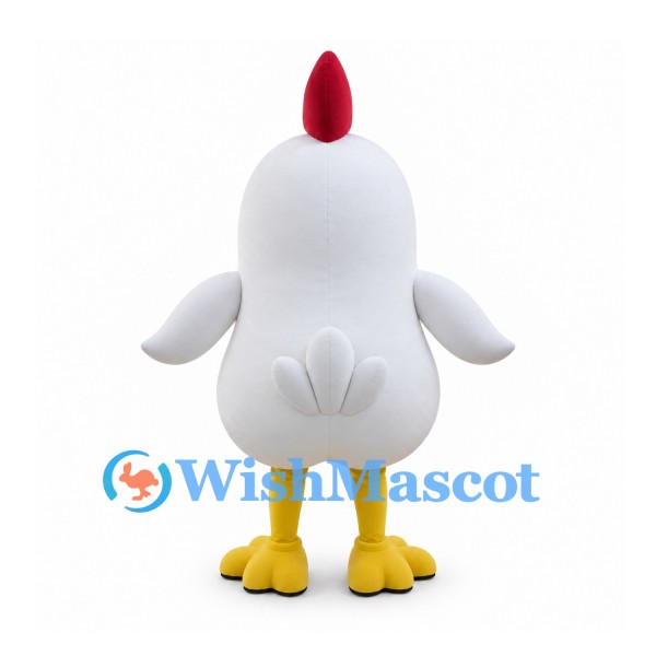 Rooster Mascot Costume in White with Red Comb and Yellow Feet