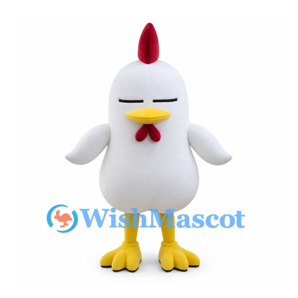 Rooster Mascot Costume in White with Red Comb and Yellow Feet