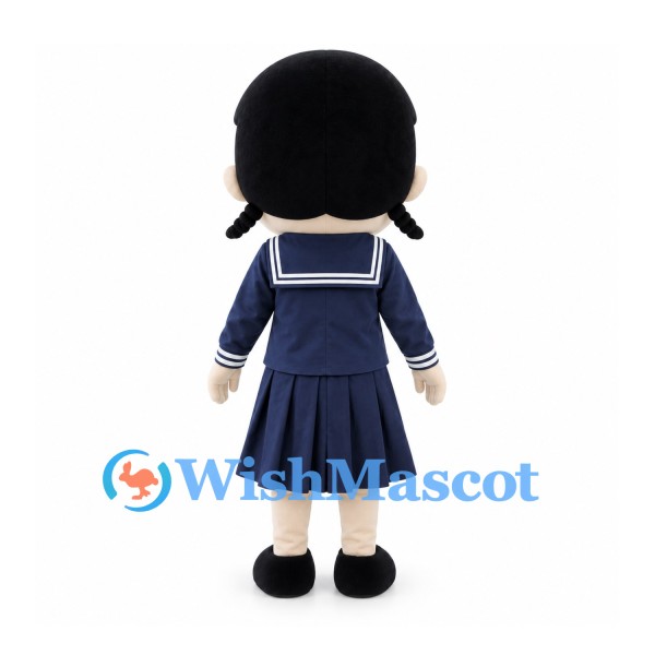 Schoolgirl Mascot Costume with Black Hair and Navy Sailor Uniform