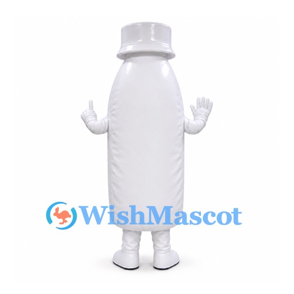 Bottle Mascot Costume in White with Ribbed Sides