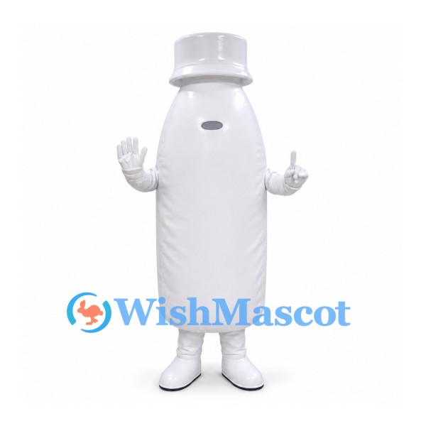 Bottle Mascot Costume in White with Ribbed Sides