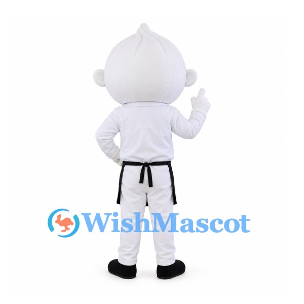 Garlic Mascot Costume with Black Mustache and Chef Apron