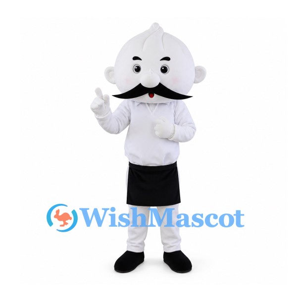 Garlic Mascot Costume with Black Mustache and Chef Apron