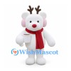Reindeer Mascot Costume in White with Red Nose and Scarf