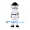 Bear Mascot Costume in Silver with Black Cap and White Baseball Uniform