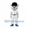 Bear Mascot Costume in Silver with Black Cap and White Baseball Uniform