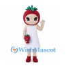 Strawberry Girl Mascot Costume with White Dress and Fruit Bag