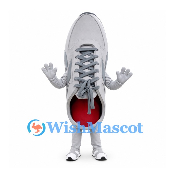 Sneaker Mascot Costume in Gray with Laces and Red Lining