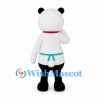 Snowman Mascot Costume with Green Apron and Black Boots