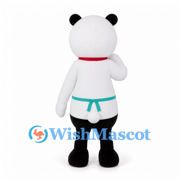 Snowman Mascot Costume with Green Apron and Black Boots