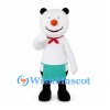 Snowman Mascot Costume with Green Apron and Black Boots