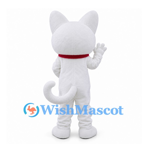 Cat Mascot Costume in White with Red Collar and Gold Bell