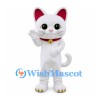 Cat Mascot Costume in White with Red Collar and Gold Bell