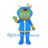 Alien Mascot Costume with Green Face and Blue Hooded Suit