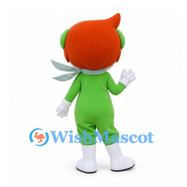 Fairy Boy Mascot Costume with Orange Hair, Green Suit and Small Wings