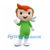 Fairy Boy Mascot Costume with Orange Hair, Green Suit and Small Wings