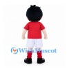 Boy Mascot Costume with Black Hair and Red Soccer Shirt