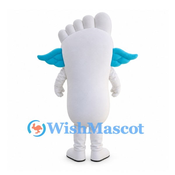 Foot Mascot Costume in White with Blue Wings