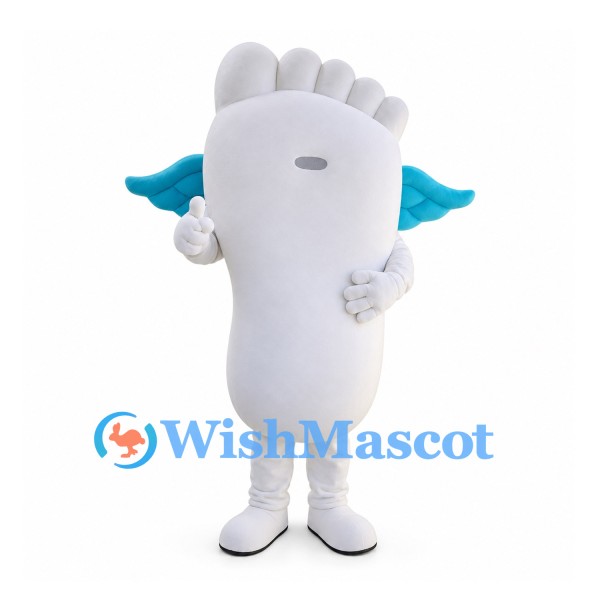 Foot Mascot Costume in White with Blue Wings