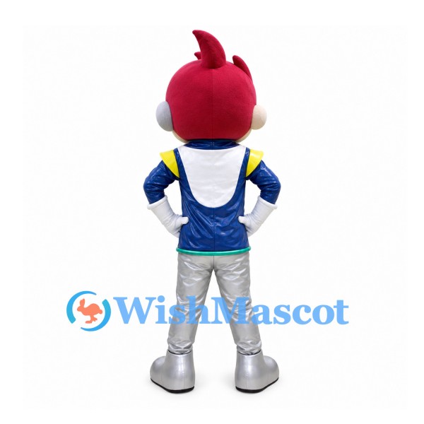 Boy Mascot Costume with Red Spiky Hair and Silver Space Trousers