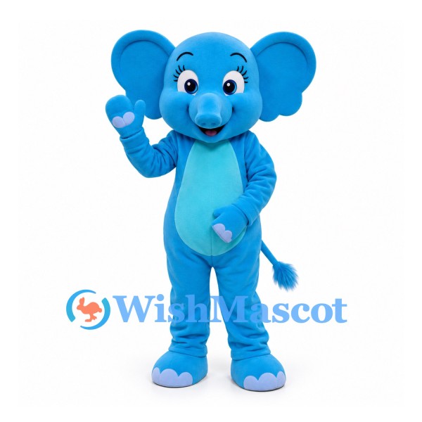Elephant Mascot Costume in Blue with Turquoise Belly