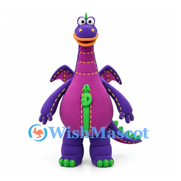 Dragon Mascot Costume in Purple with Green Spines and Small Wings