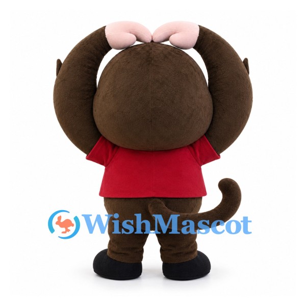 Monkey Mascot Costume with Pink Bow and Red T-Shirt