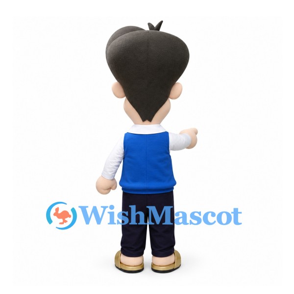 Boy Mascot Costume with Black Hair and Blue Sweater Vest