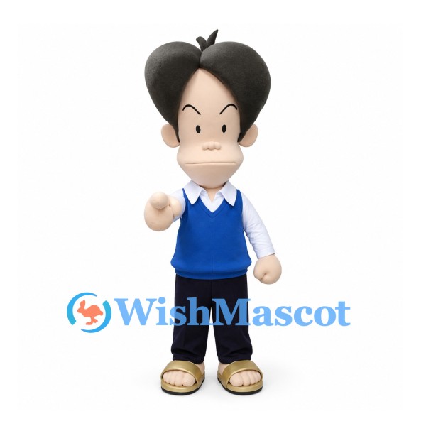 Boy Mascot Costume with Black Hair and Blue Sweater Vest